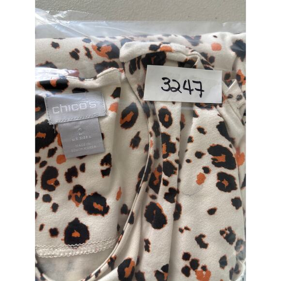 Chico's Blouse Womens Size 2 Large White Leopard Cheetah Animal Print 3/4 Sleeve - Picture 10 of 10